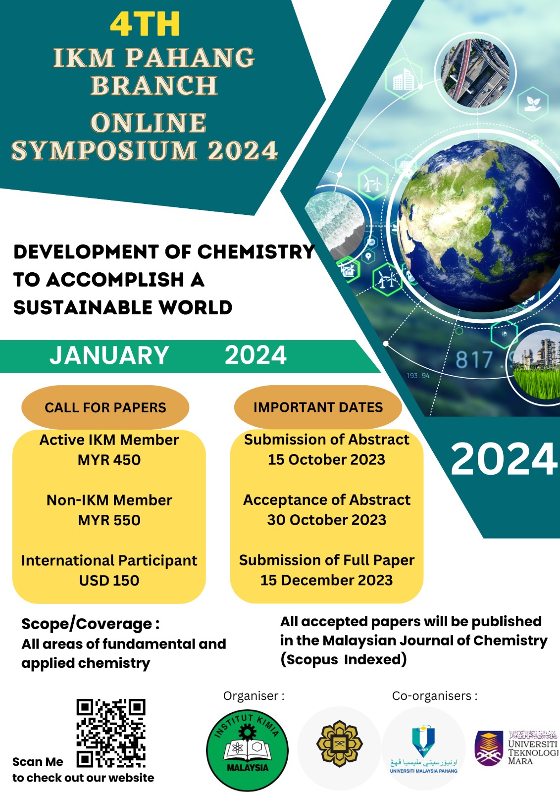 Abstract Submission Deadline is Extended to 15th November 2023- [SCOPUS indexed Journal]- 4th IKMPB Online Symposium 2024 on "PLACING CHEMISTRY IN THE SUSTAINABILITY FORMULA"